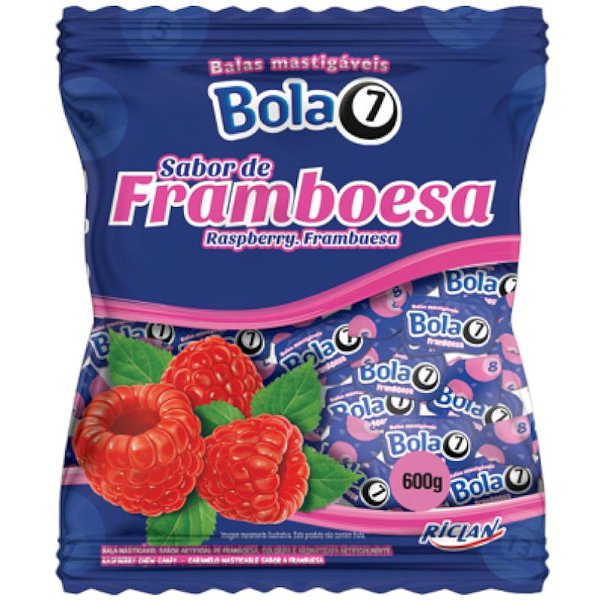 BALA MASTIGÁVEL FRAMBOESA  BOLA7  - 600G COM APROX. 100 UNIDADES - RICLAN