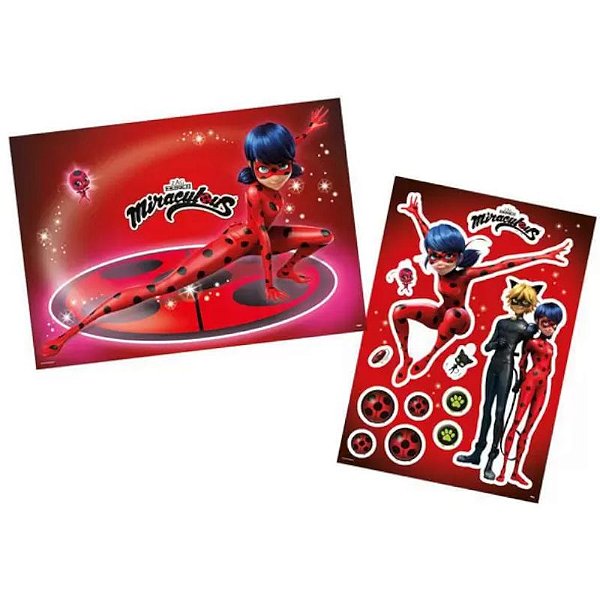 KIT DECORATIVO FESTA LADYBUG - 01 PAINEL 64 X 45CM + 01 FOLHA COM PERSONAGENS DESTACÁVEIS - REGINA FESTAS