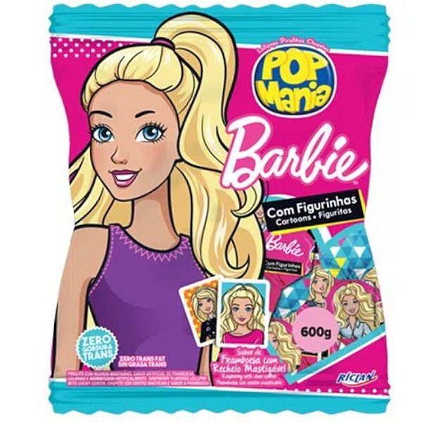 PIRULITO BARBIE SABOR FRAMBOESA - POP MANIA - 600G COM 50 UNIDADES - RICLAN