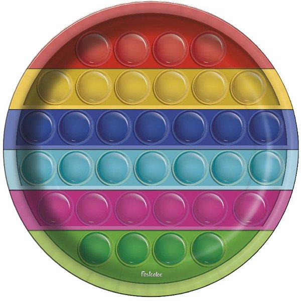 PRATO DESCARTÁVEL FESTA FIDGET TOYS POP IT - 18CM  - COM  08 UNIDADES - FESTCOLOR