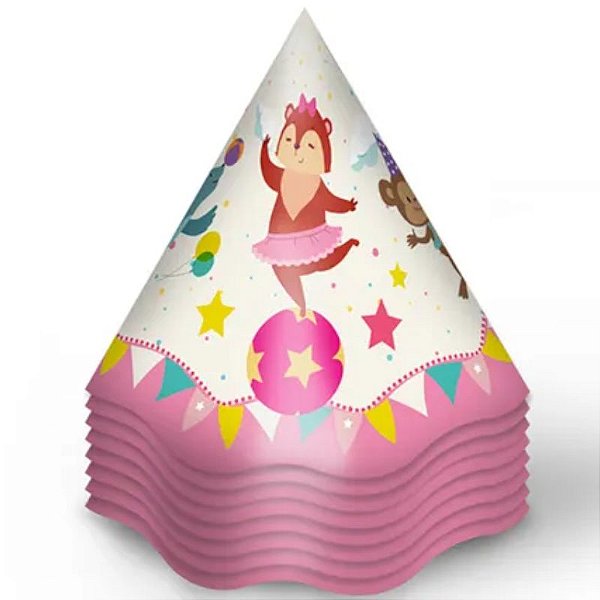 CHAPÉU DE ANIVERSÁRIO FESTA CIRCO ROSA - COM 8 UNIDADES - REGINA FESTAS