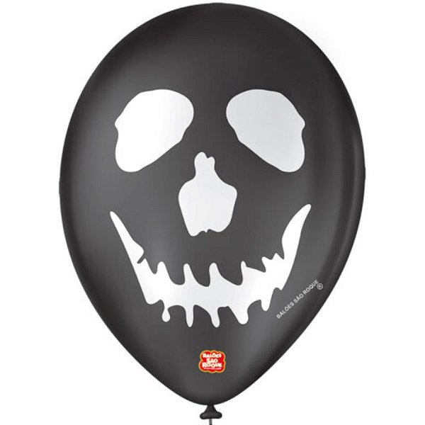 BALÃO DECORADO HALLOWEEN CAVEIRA PRETO / BRANCO  - COM 25 UNIDADES - SÃO ROQUE