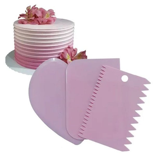 KIT DE ESPÁTULAS PARA ALISAR BOLO DECORADOR PASTELES - COM 3 ESPÁTULAS - CORES VARIADAS PROMOÇÃO