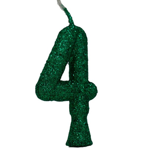 VELA DE ANIVERSÁRIO GLITTER VERDE TUBULAR PREMIUM - N° 4  - COM 01 UNIDADE - BELLO FESTAS