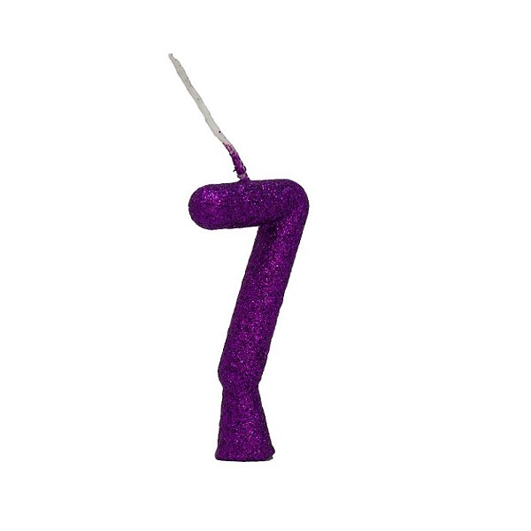 VELA DE ANIVERSÁRIO GLITTER ROXO TUBULAR PREMIUM - N° 7 - COM 01 UNIDADE - BELLO FESTAS