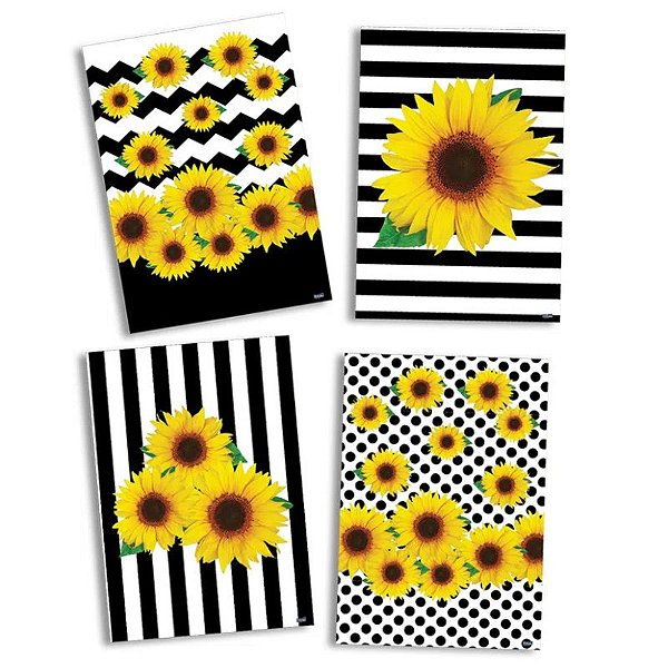 QUADROS DECORATIVOS FESTA GIRASSOL - CONTÉM 4 UNIDADES - FESTCOLOR