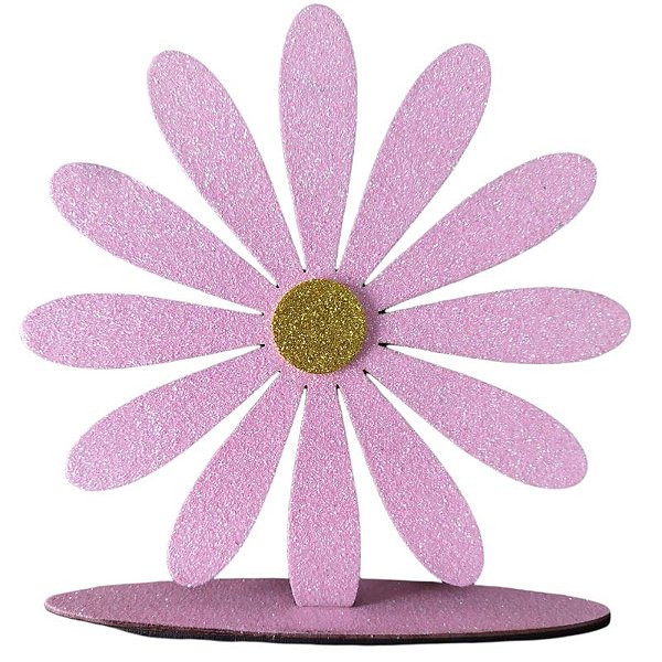 ENFEITE DE MESA MARGARIDA ROSA EM MDF COM GLITTER - CONTÉM 1 UNIDADE - MAKE FESTAS