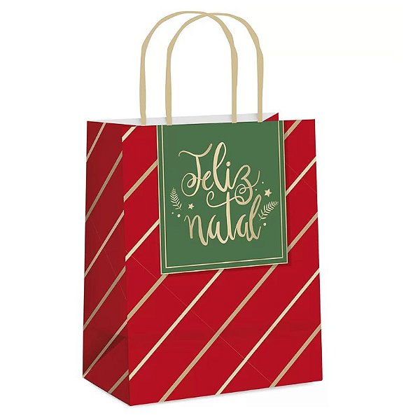 SACOLA DE PAPEL DE NATAL FELIZ NATAL TAM M 26X19,5X9,5 CM - CONTÉM 1 UNIDADE - CROMUS