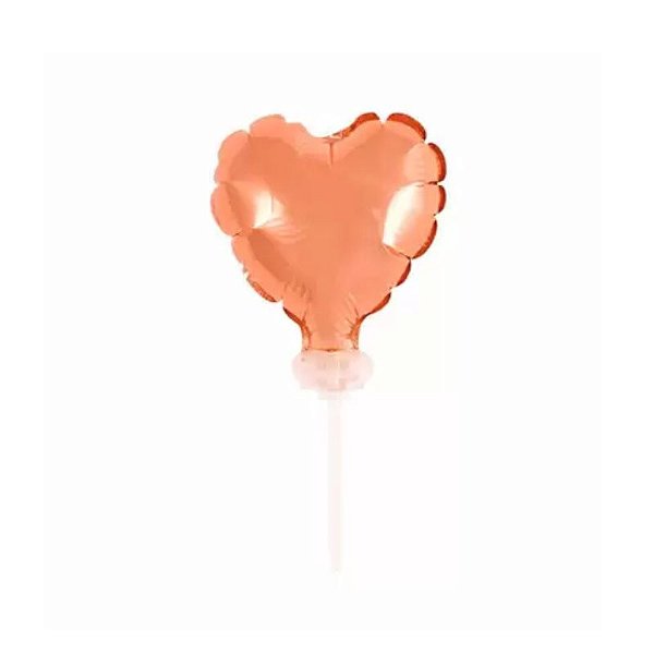 TOPO DE BOLO BALÃO METALIZADO 4"  CORAÇÃO ROSA OURO - CONTÉM 01 UNIDADE - MUNDO BIZARRO