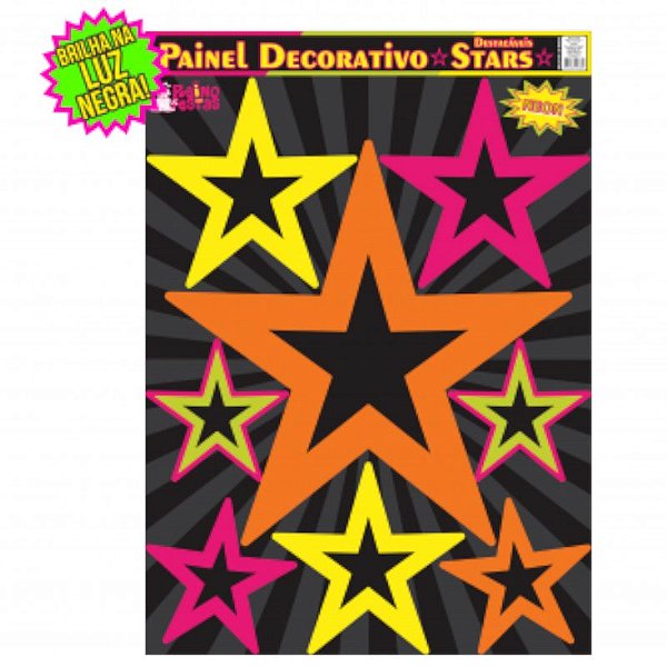 PAINEL DECORATIVO - STARS NEON - 01 UNIDADE - 70X50 CM - REINO DAS FESTAS