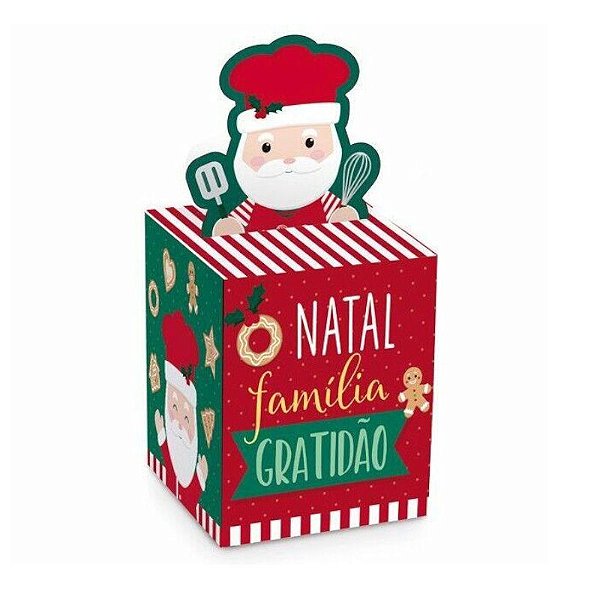 CAIXA PARA PANETONE NATAL FAMILIA GRATIDÃO TAM P  7X7X7CM - CONTÉM 01 UNIDADE - CROMUS