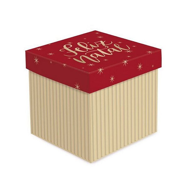 CAIXA CUBO PARA PRESENTE COM RELEVO FELIZ NATAL TAM M 15X15X15CM - CONTÉM 01 UNIDADE - CROMUS