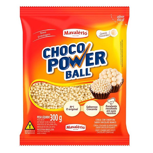 MINI GRANULADO CHOCO POWER BALL SABOR CHOCOLATE BRANCO - CONTÉM 300G - MAVALÉRIO