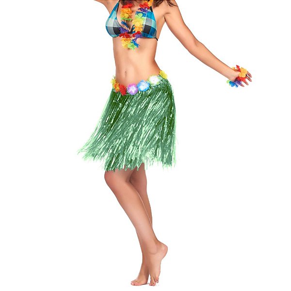 SAIA HAVAIANA 40CM VERDE PARA CARNAVAL - CONTÉM 01 UNIDADE - LOJA DO ABENÇOADO
