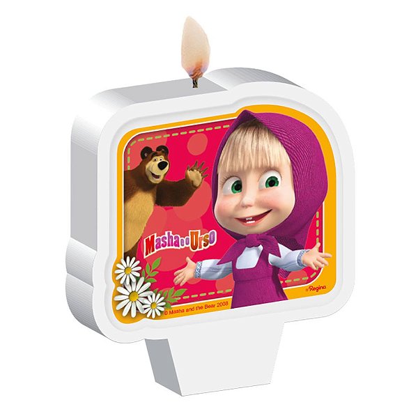 VELA PLANA ADESIVADA FESTA MASHA E O URSO - CONTÉM 01 UNIDADE - REGINA FESTAS