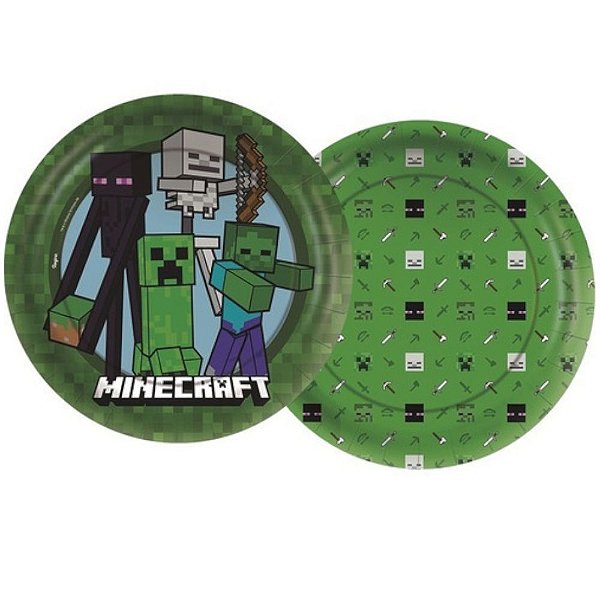 PRATO PAPEL REDONDO 18CM MINECRAFT GRAFITE - PRATO DE PAPEL