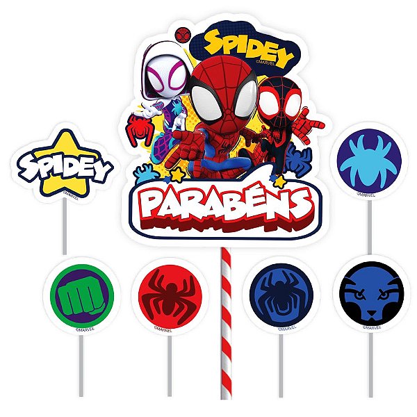 TOPO DE BOLO FESTA SPIDEY AMAZING FRIENDS - 7 UNIDADES - PIFFER