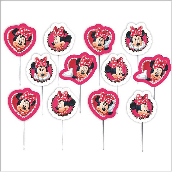 PALITOS DECORATIVOS FESTA MINNIE MOUSE - 12 UNIDADES - PIFFER