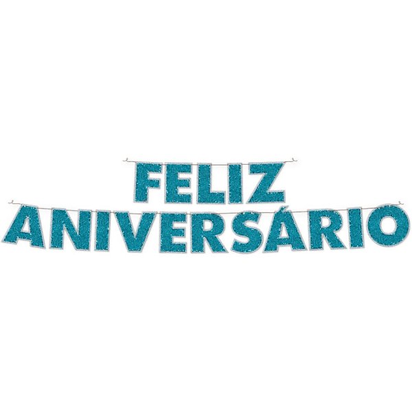 FAIXA ¨FELIZ ANIVERSARIO¨ GLITTER AZUL - 01 UNIDADE - PIFFER