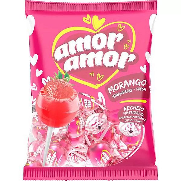 PIRULITO SABOR MORANGO  RECHEIO AMOR AMOR - 480G - NEUGEBAUER