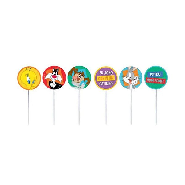 PALITO PICK DECORATIVO FESTA LOONEY TUNES - 12 UNIDADES - CROMUS