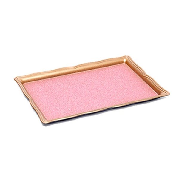 BANDEJA DECORATIVA ROSA GLITTER BORDA DOURADA 24X16X3CM - CROMUS