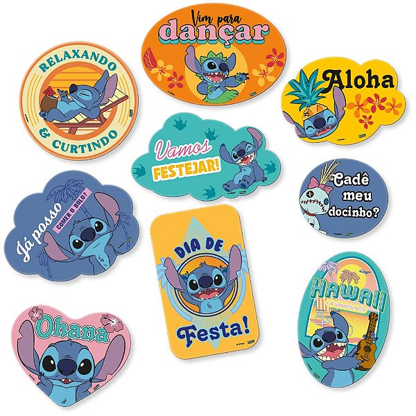 KIT PLACAS DECORATIVAS FESTA STITCH - 9 UNIDADES - FESTCOLOR