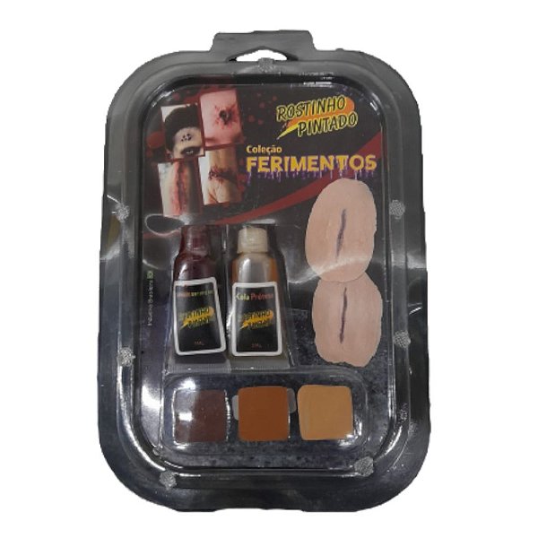 KIT HALLOWEEN MAQUIAGEM CORTE PEQUENO FERIDA SANGUE FALSO PROMOÇÃO