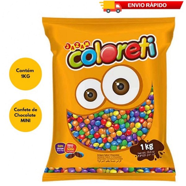 CONFEITO DE CHOCOLATE 1KG COLORETI MINI COLORIDO VÁRIAS CORES DOCE PÁSCOA DOCINHOS LEMBRANCINHA FESTA ANIVERSÁRIO JAZAM