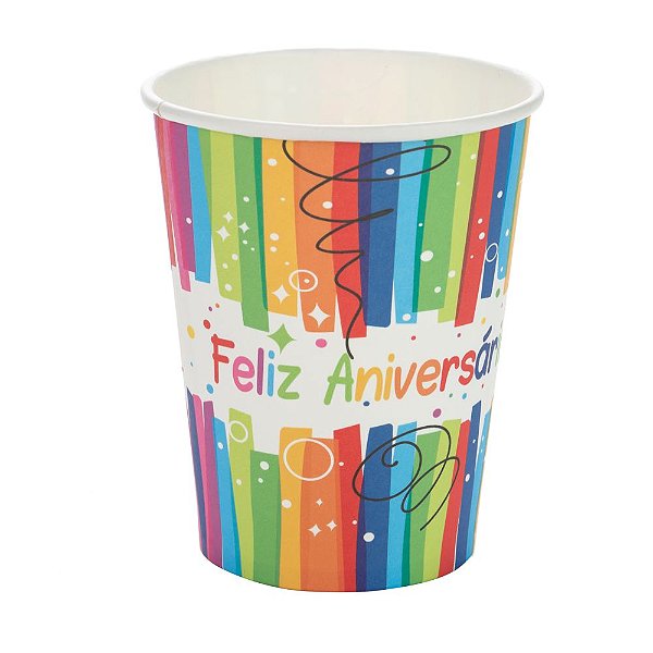 COPO DE PAPEL FELIZ ANIVERSÁRIO 270ML - 10 UNIDADES - SILVER FESTAS