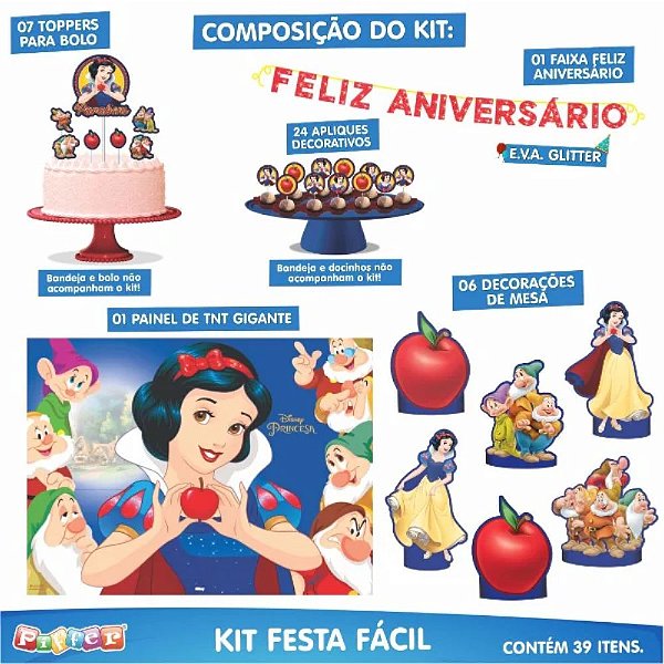 KIT FESTA FACIL BRANCA DE NEVE - 39 ITENS - PIFFFER