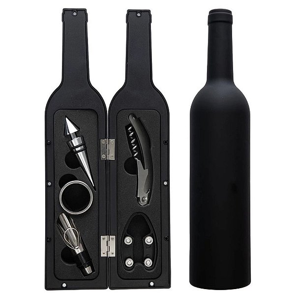 KIT PARA VINHO 5 PEÇAS AÇO INÓX E PLÁSTICO - CLINK