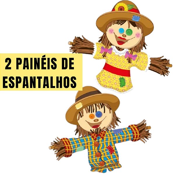 02 PAINÉIS CASAL ESPANTALHO FESTA JUNINA DECORAÇÃO ARRAIÁ - KAIXOTE