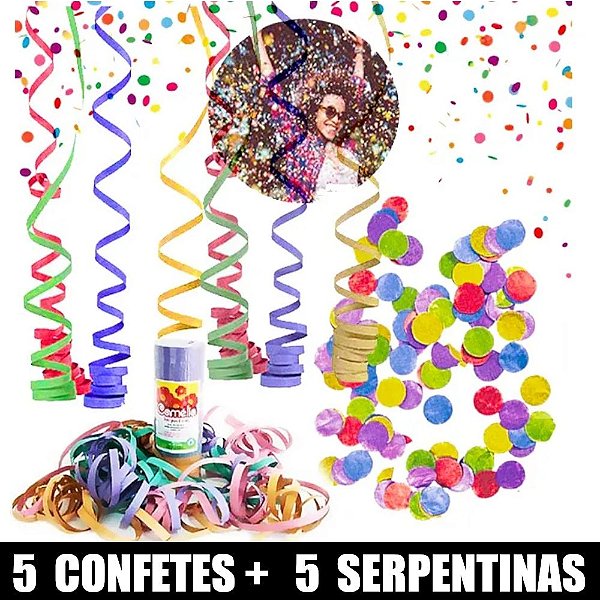 KIT CARNAVAL 5 SERPENTINAS + 5 CONFETES COLORIDOS FESTA FOLIA