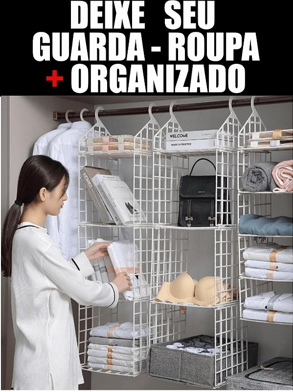 ORGANIZADOR SUSPENSO DOBRÁVEL 5 NÍVEIS DE PLÁSTICO IDEAL P/ ORGANIZAR ROUPAS E ACABAR COM A BAGUNÇA RESISTENTE BRANCO
