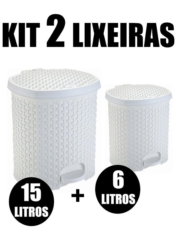 KIT LIXEIRAS 15 LITROS + 6 LITROS REFORÇADO RESISTENTE BRANCA CESTO LIXO COZINHA LIXEIRA COM TAMPA, CESTO LIXO BRANCO