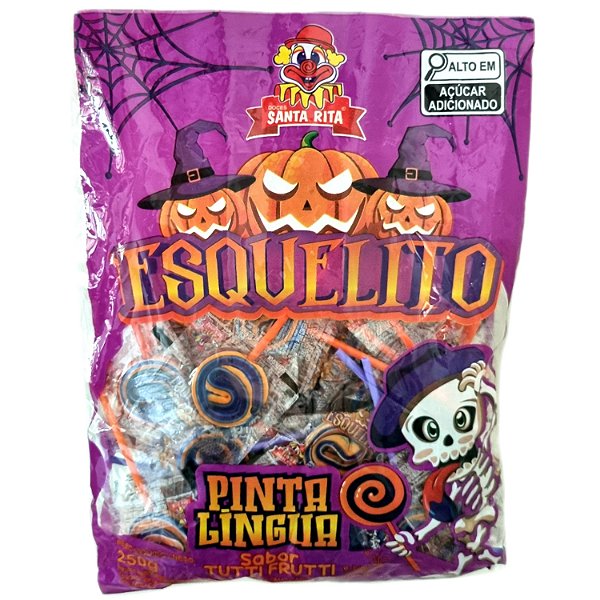 PIRULITO HALLOWEEN ESQUELITO PINTA LÍNGUA COM 50 UNIDADES - SANTA RITA