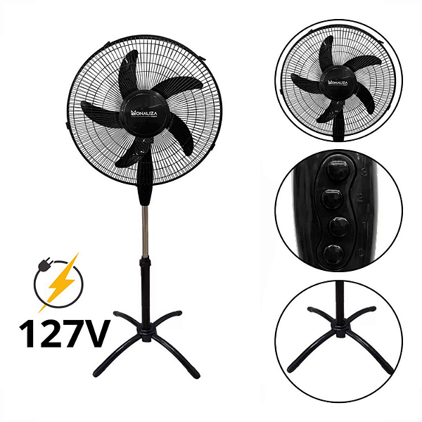 VENTILADOR DE COLUNA 40CM 127V 45W 5 PÁS / MONALIZA PRETO