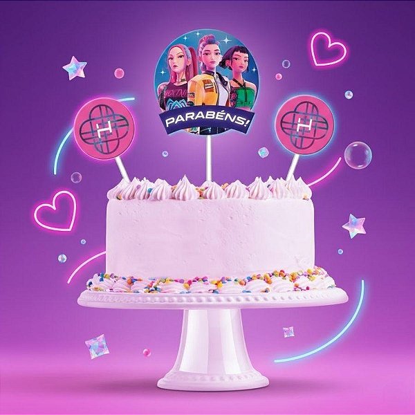 KIT TOPO DE BOLO - GUERREIRAS DO K-POP - 9,5X18,5CM - 1 UNIDADE - FESTCOLOR