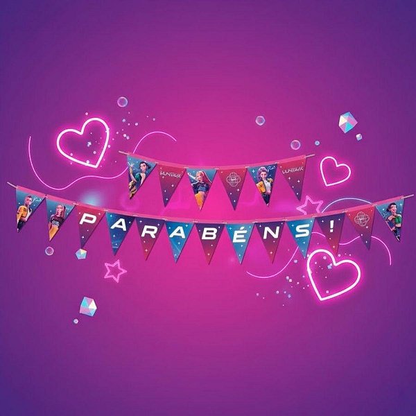 FAIXA DECORATIVA "PARABÉNS" - GUERREIRAS DO K-POP - 2,7M - 1 UNIDADE - FESTCOLOR