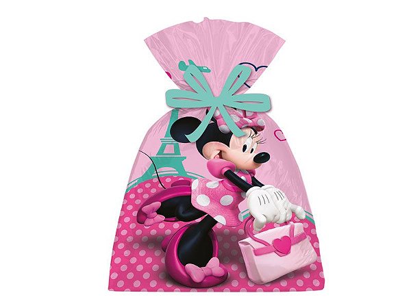 SACOLA PLÁSTICA SURPRESA FESTA MINNIE ROSA - 08 UNIDADES - REGINA FESTAS
