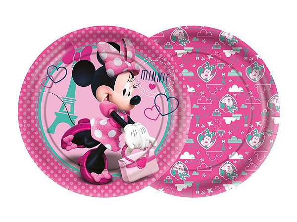 PRATO DESCARTÁVEL FESTA MINNIE ROSA 18CM - 8 UNIDADES - REGINA FESTAS