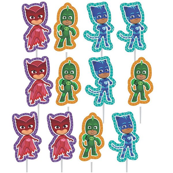PALITOS DECORATIVOS FESTA PJ MASKS - CONTÉM 12 UNIDADES - PIFFER