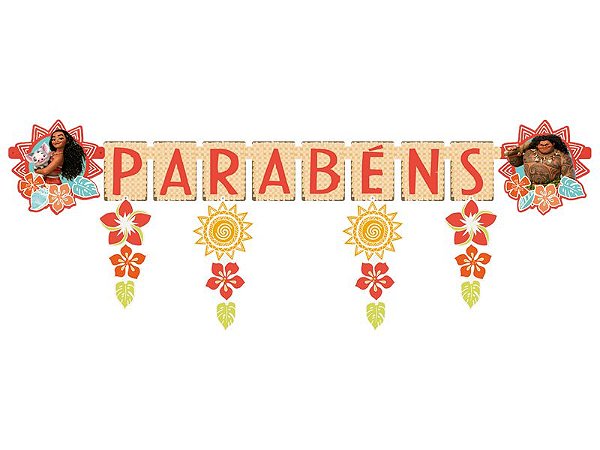 FAIXA DE PARABÉNS DECORATIVA FESTA MOANA - REGINA FESTAS