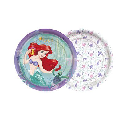 PRATO DESCARTÁVEL FESTA ARIEL PEQUENA SEREIA 08 UNIDADES - REGINA FESTAS