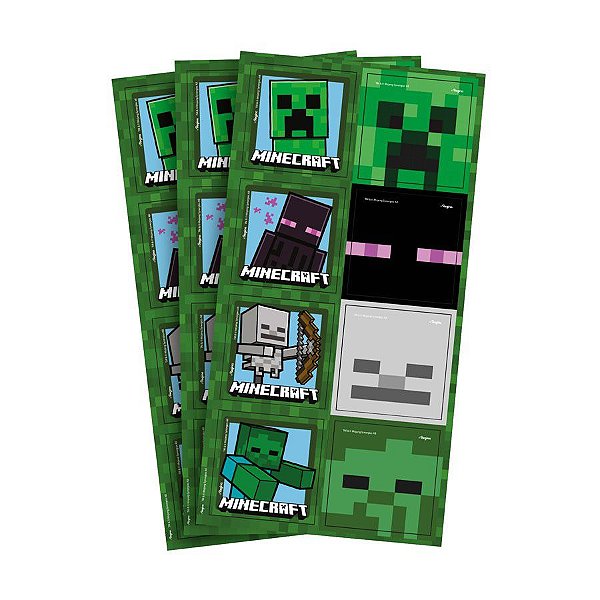 ADESIVO QUADRADO MINECRAFT 03 CARTELAS - REGINA FESTAS