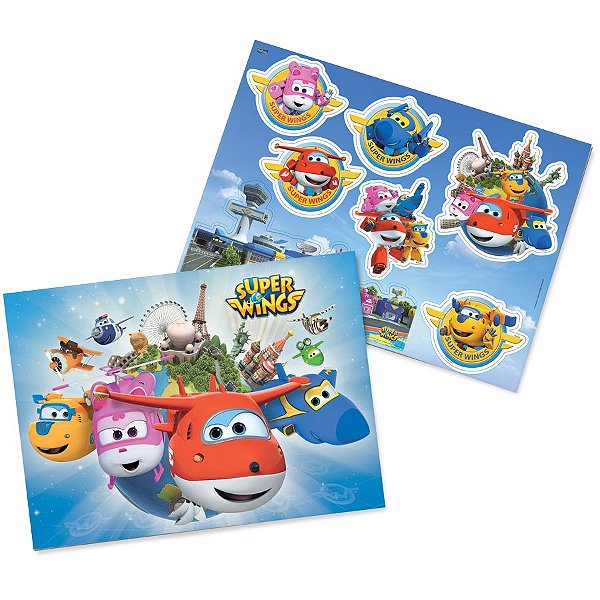 KIT PAINEL DECORATIVO FESTA SUPER WINGS - 01 PAINEL 64 X 45CM + 07 PEÇAS DESTACÁVEIS - FESTCOLOR