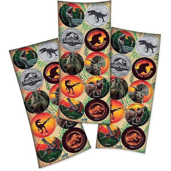 LEMBRANCINHA ADESIVO REDONDO JURASSIC PARK WORLD 03 CARTELAS - FESTCOLOR