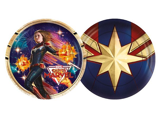 PRATO DESCARTÁVEL FESTA CAPITÃ MARVEL - 18CM - 08 UNIDADES - REGINA FESTAS