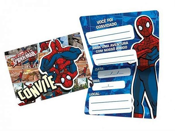 CONVITE DE ANIVERSÁRIO FESTA HOMEM ARANHA - 8 UNIDADES - REGINA FESTAS